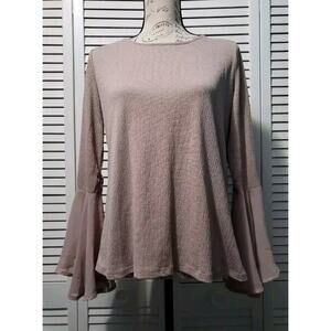 Lauren Conrad Gauzy‎ Top Women's Size Small Taupe Sheer Bell Sleeve Blouse